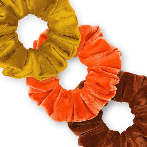 Velvet Scrunchies 3-Pack Gift Set Premium Plush Ponytail Holder Made in the USA Burgundy Forest Black