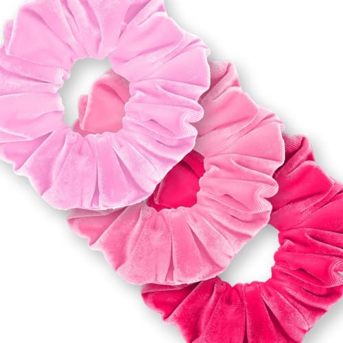 Velvet Scrunchies 3-Pack Gift Set Premium Plush Ponytail Holder Made in the USA Burgundy Forest Black