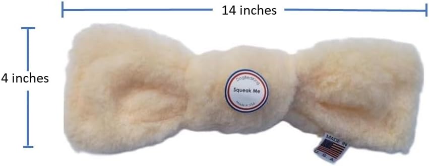 Made in USA 13 inch x 4 inch Imitation Sheepskin Plush Tuggy Knot Dog Toy - No Stuffing Squeaky Dog Toy, For Medium And Large Breeds. No Fill Cream Color.