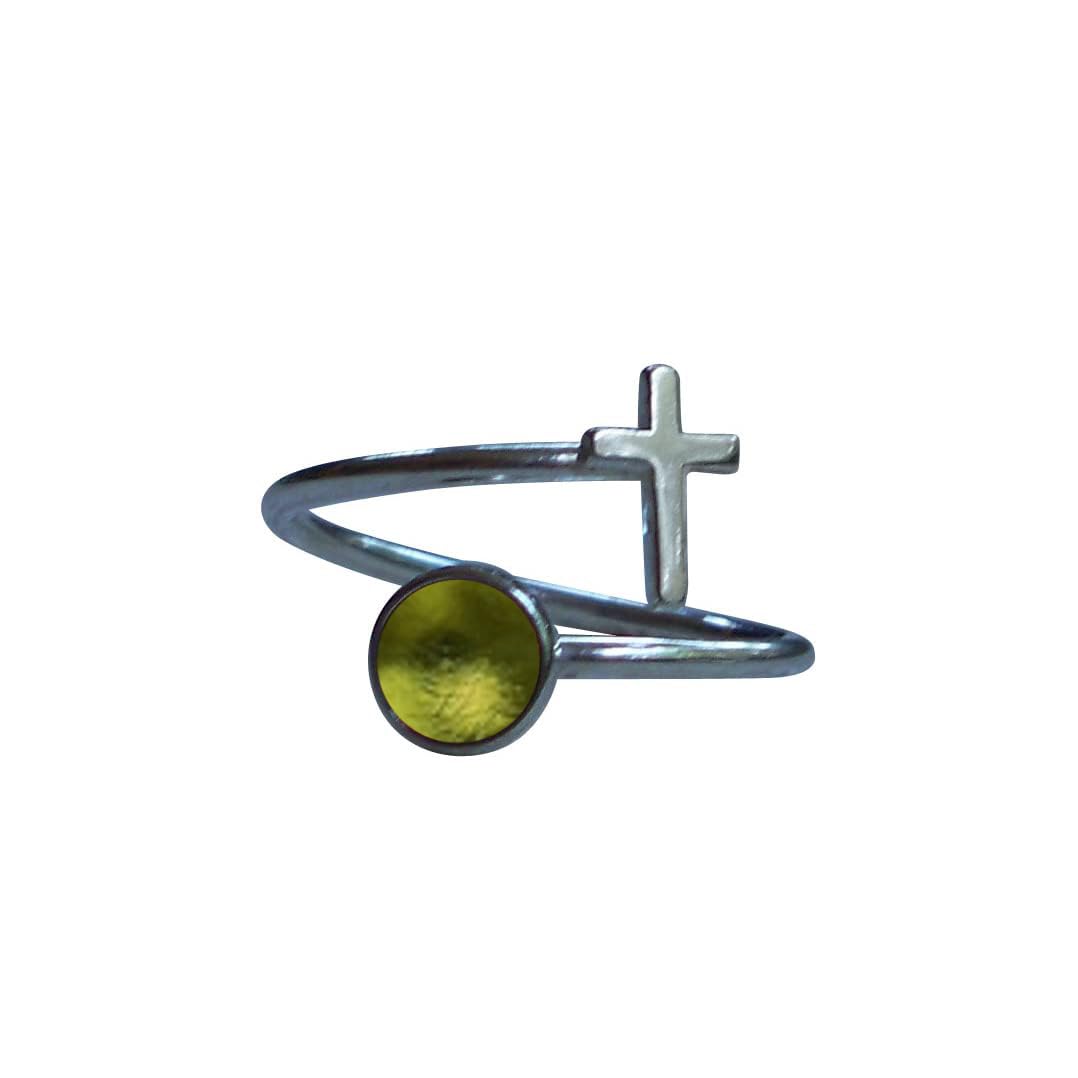 Recycled Antique Bottles and Glassware Sterling Silver At The Cross Adjustable Ring (Aqua Vintage Mason Jar)