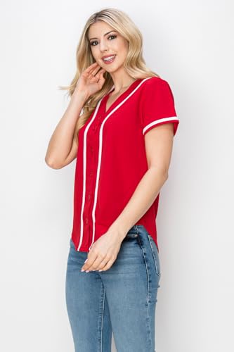 YURO-K Women's Solid Colors Baseball Jersey with Piping/Made in Los Angeles