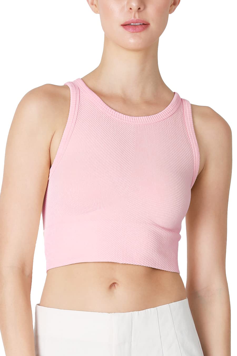 NIKIBIKI Women Seamless Chevron High Neck Crop Top, Made in U.S.A, One Size