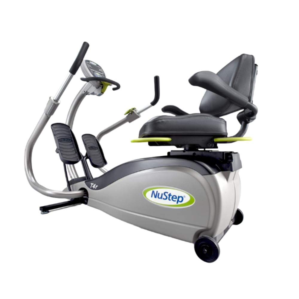 T4r Recumbent Cross Trainer Stepper, Gray/Green, Low-Impact Exercise with Adjustable Arm & Leg Position, 360-Degree Swivel Seat, Engaging Programs, & Compatible with Free NuStep Wellness App