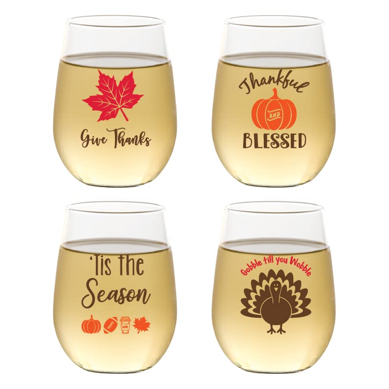 Set of 4 Shatterproof Designer 16 oz Plastic Wine Glasses MADE in the USA (CHRISTMAS)