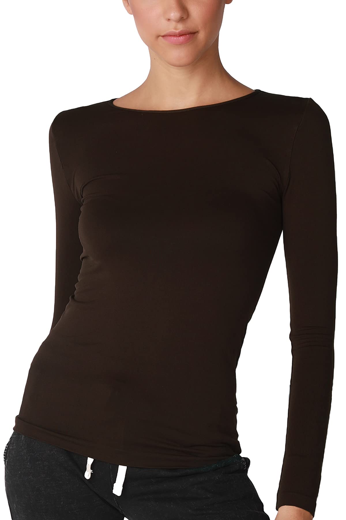 NIKIBIKI Women Seamless Long Sleeve Crew Neck Top, Made in U.S.A, One Size