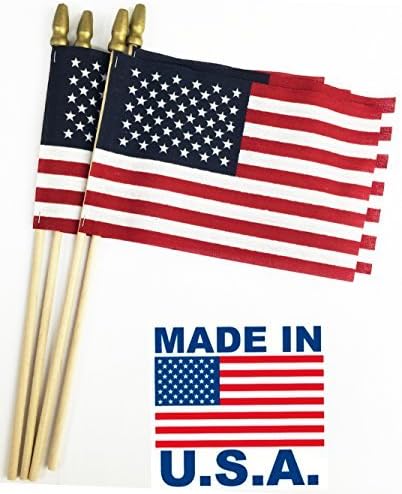 GIFTEXPRESS Set of 12, Proudly Made in U.S.A. Small American Flags 4x6 Inch/Small US Flag/Mini American Stick Flag/American Hand Held Stick Flags Spear Top