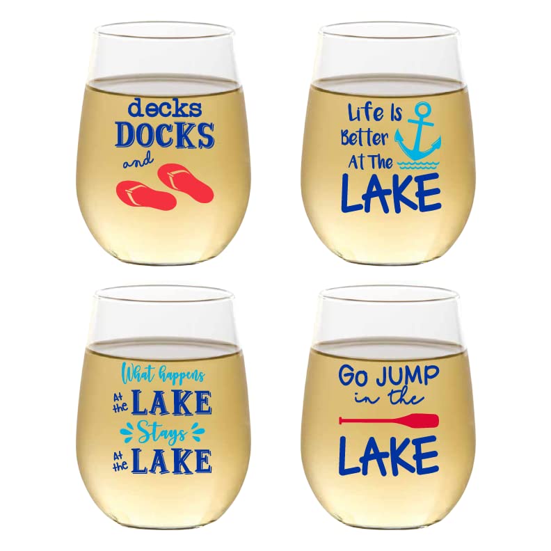 Set of 4 Shatterproof Designer 16 oz Plastic Wine Glasses MADE in the USA (CHRISTMAS)