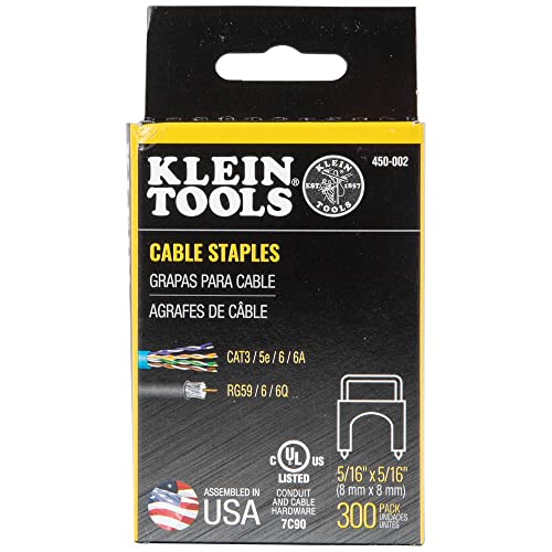 Klein Tools 450-003 Heavy Duty Staples, Made in USA, 19/32 x 11/32-Inch Insulated Staples for Romex and Other Cables, for Klein Tools Stapler No. 450-100