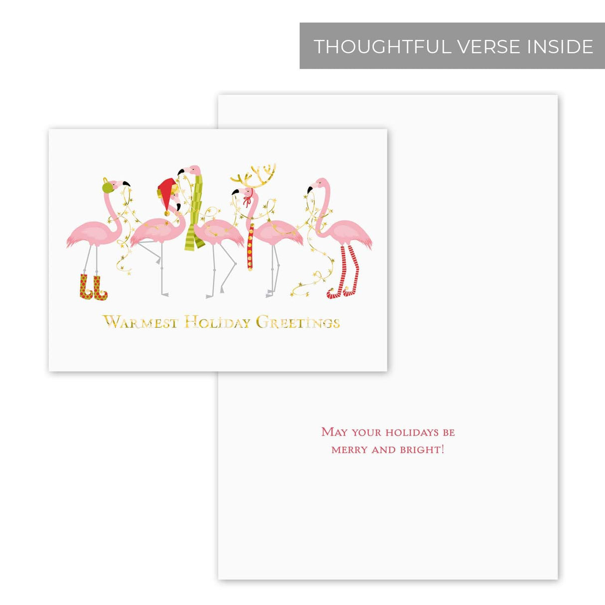 Masterpiece Sparkling Santa Christmas Cards / 16 Festive Holiday Cards Set With White Envelopes / 5 5/8" x 7 7/8" Winter Gold Foil Greeting Cards With Inside Verse/Made In The USA