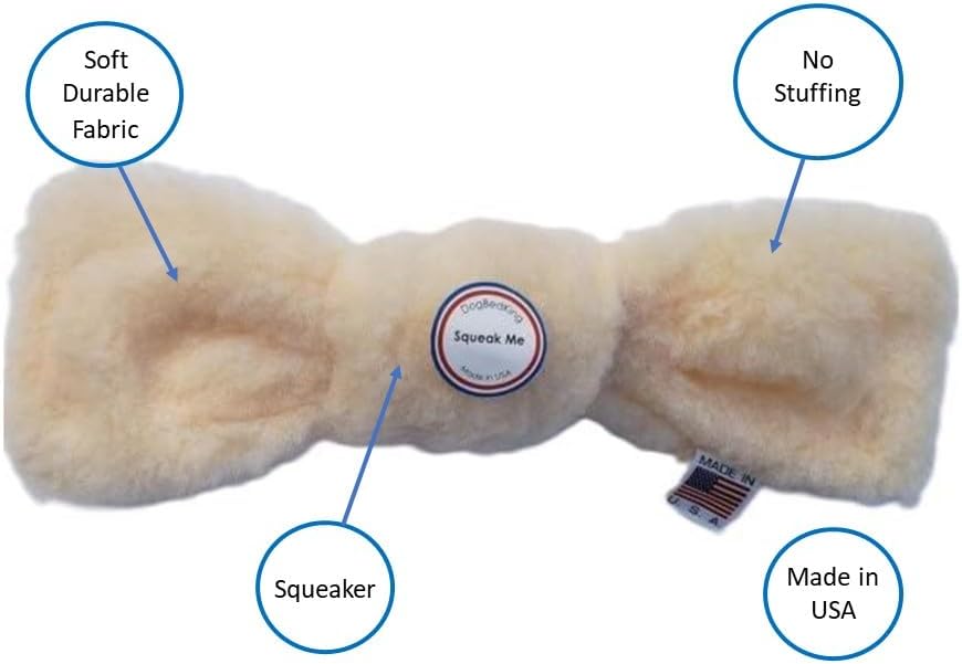 Made in USA 13 inch x 4 inch Imitation Sheepskin Plush Tuggy Knot Dog Toy - No Stuffing Squeaky Dog Toy, For Medium And Large Breeds. No Fill Cream Color.