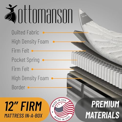 Ottomanson 9" Queen Mattress in a Box Made in USA, Medium-Firm Mattress, Hybrid Mattress Cool Improved Airflow with Edge to Edge Pocket Coil, Bed in A Box, Ottopedic