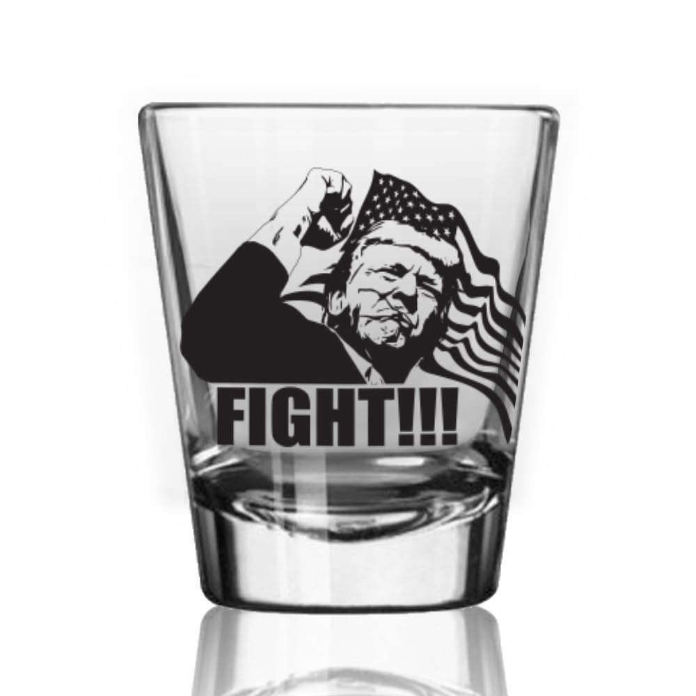 Trump FIGHT Iconic 2 oz Trump Shot Glass Made in America & Dishwasher Safe! Gift Box Included | Trump Survived Shot Assassination Attempt Trump PA Rally Fist Pump Fight Patriotic Gift
