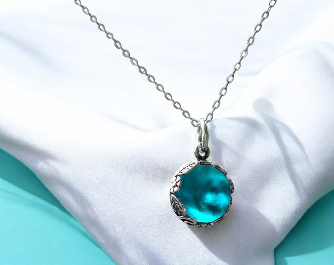 Bottled Up Designs Handmade Vintage Necklace, Recycled Mason Jar, Sterling Silver, Eco Friendly, Made in USA, Birthday Gifts, Mothers Day, Women, Anniversary (Mason jar (Aqua))