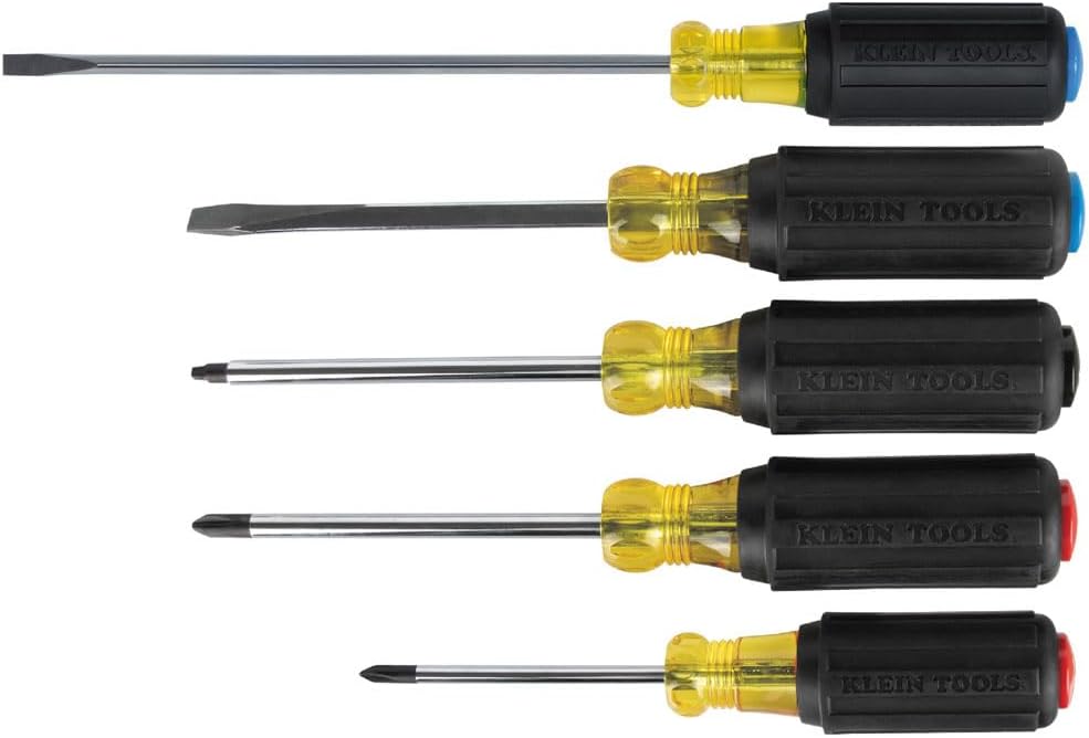 Klein Tools 80031C 5-Piece Color-Coded Screwdriver Set, Precision Tips, Cushion Grip, Made in USA, Home Improvement, 2 Slotted, 2 Phillips, 1 Square