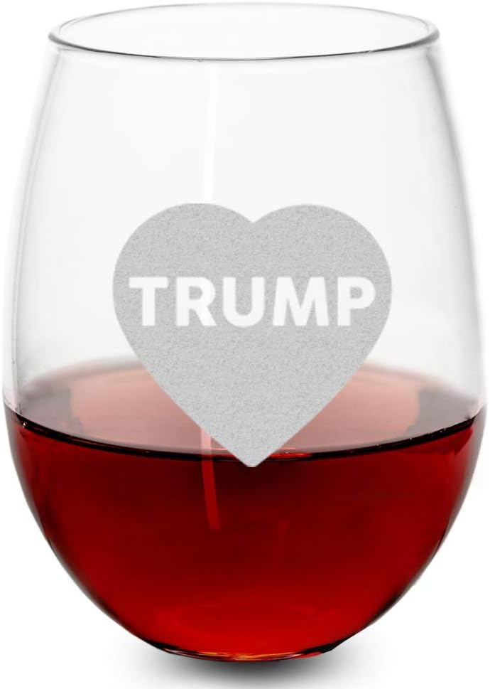 Trump in Heart Wine Glass | Love Trump Gift | Conservative Gifts | Women For Trump Glass | Trump 2024 | Make America Great Again Glass | Trump 2024 | I Love Trump Wine Glass (15 oz)