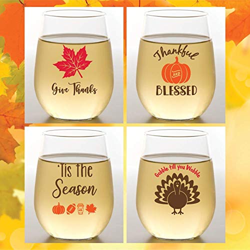 Set of 4 Shatterproof Designer 16 oz Plastic Wine Glasses MADE in the USA (CHRISTMAS)