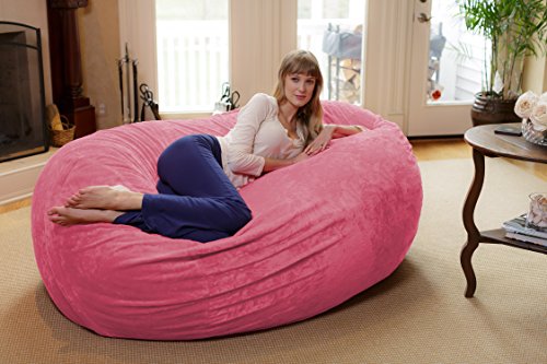 Chill Sack Bean Bag Chair: Huge 6' Memory Foam Furniture Bag and Large Lounger - Big Sofa with Soft Micro Fiber Cover - Red Furry