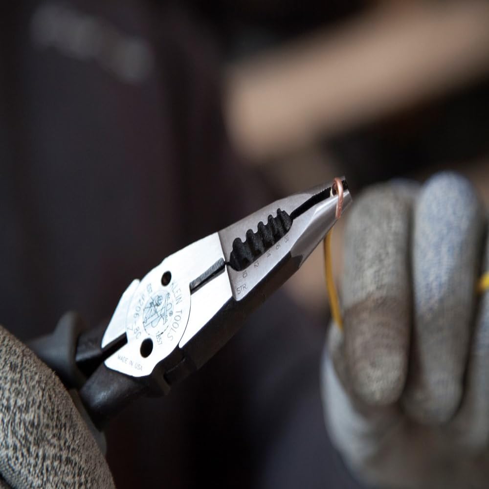 Klein Tools J207-8CR Needle Nose Pliers are All-Purpose Linesman Pliers, Made in USA, Crimping, Looping, Cutting, Stripping, Crimping, Shearing