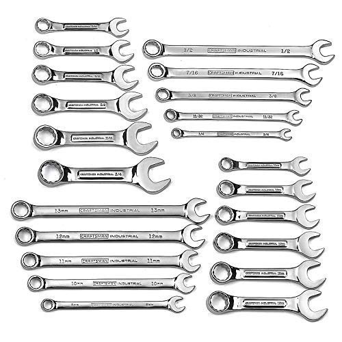 CRAFTSMAN Industrial 22-Piece Full Polish Combination Wrench Set - Inch/Metric Made in USA