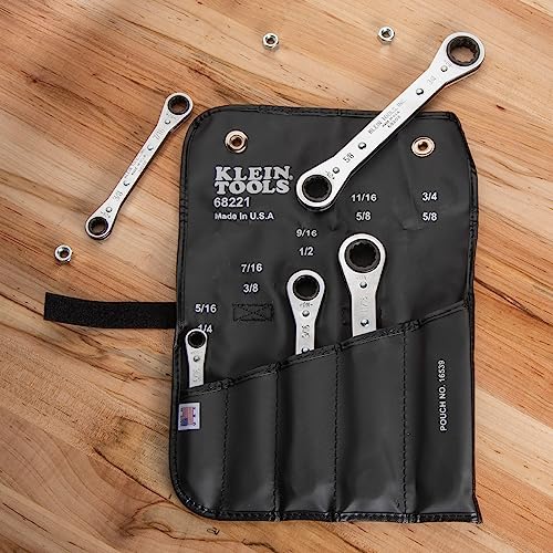 Klein Tools 68221 SAE Ratcheting Box Wrench Set, 5 Piece, 10 Sizes, Made in USA