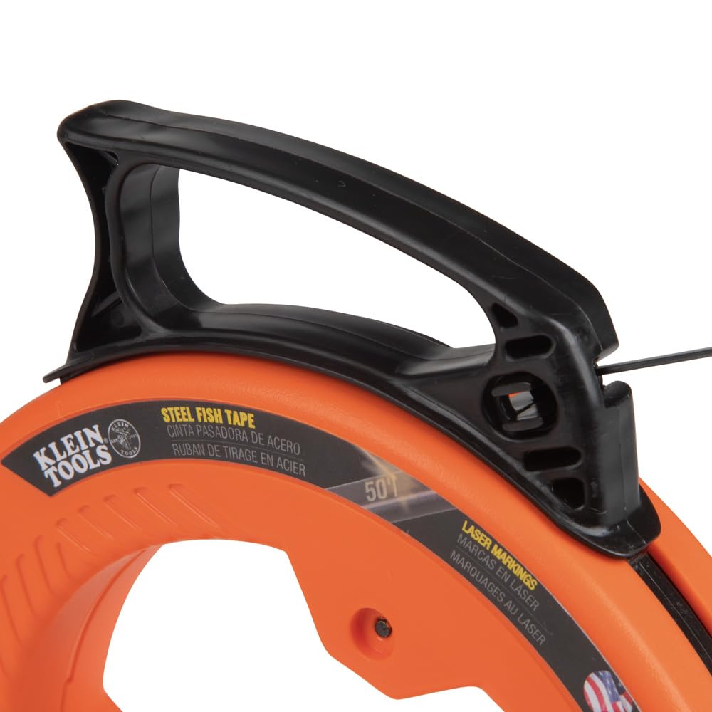 Klein Tools 56331 50-Foot Electrical Fish Tape, Steel Wire Puller with Double Loop Tip, Optimized Housing and Handle, 1/8-Inch