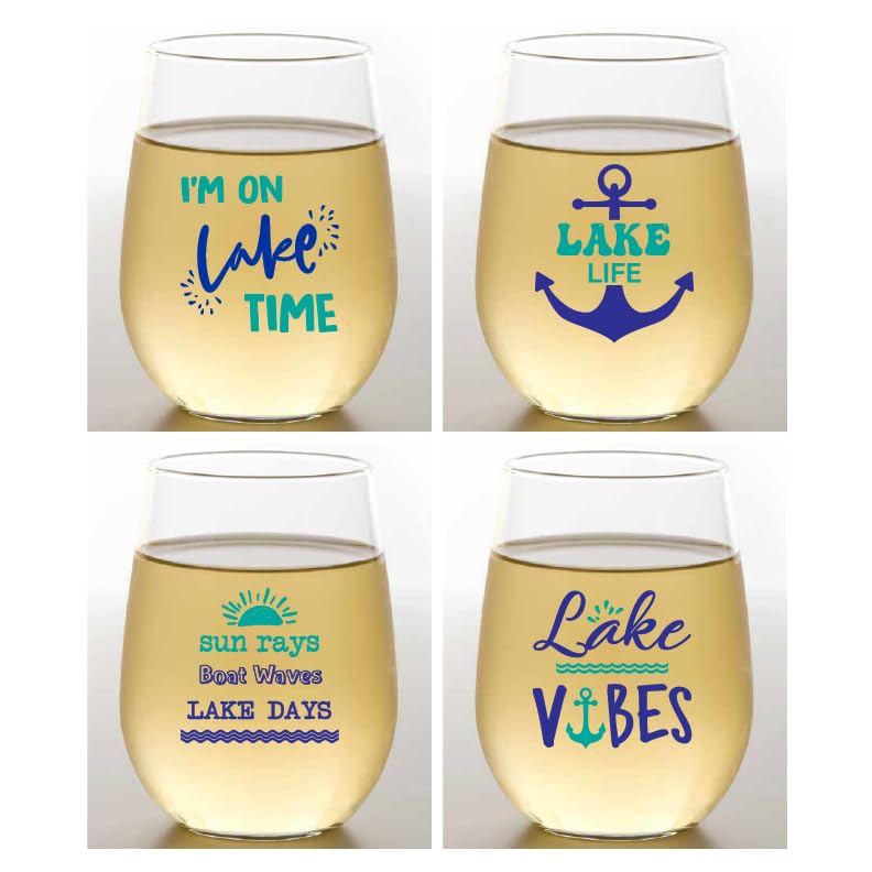 Set of 4 Shatterproof Designer 16 oz Plastic Wine Glasses MADE in the USA (CHRISTMAS)