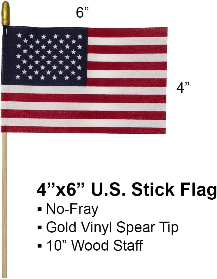 GIFTEXPRESS Set of 12, Proudly Made in U.S.A. Small American Flags 4x6 Inch/Small US Flag/Mini American Stick Flag/American Hand Held Stick Flags Spear Top