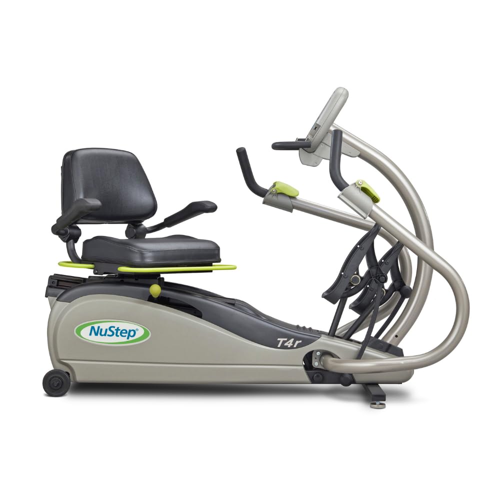 T4r Recumbent Cross Trainer Stepper, Gray/Green, Low-Impact Exercise with Adjustable Arm & Leg Position, 360-Degree Swivel Seat, Engaging Programs, & Compatible with Free NuStep Wellness App