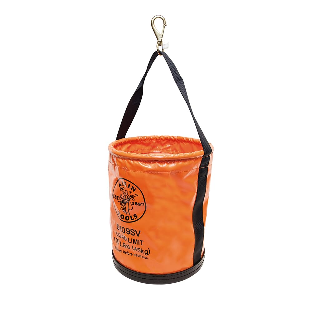 Klein Tools 5109 Canvas Bucket, Wide-Opening Straight-Wall Tool Bucket is Made of No. 6 Canvas with Black Molded Bottom, 75-Pound Load Rated