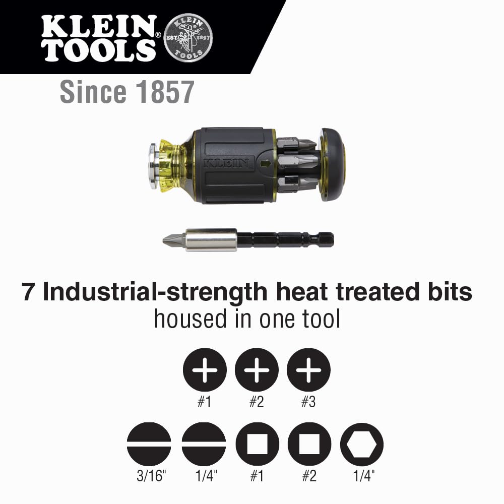 Klein Tools 80027 Screwdriver Set, 11-in-1 Multi-bit Screwdriver, 6-in-1 Stubby Screwdriver, Phillips, Slotted, Square, Torx Bits, 2-Piece