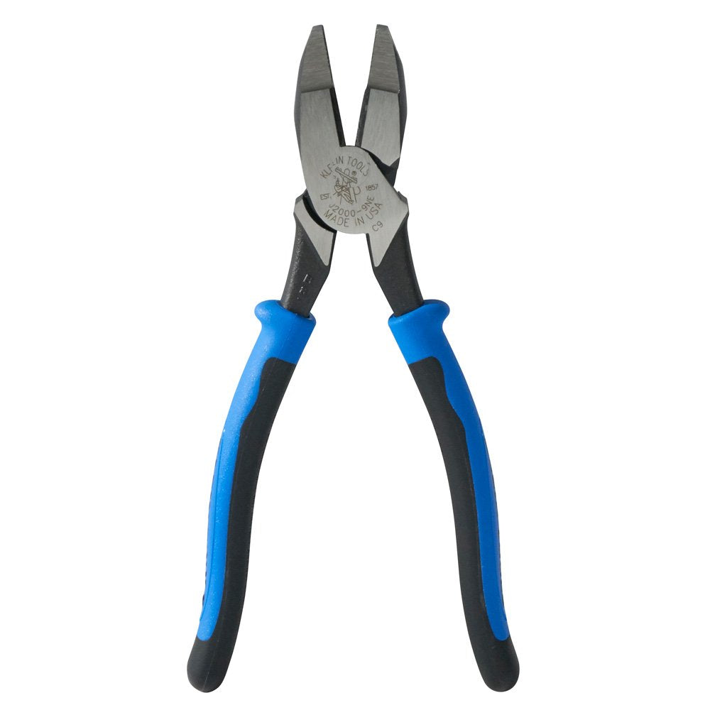 Klein Tools J2000-9NECRTP Side Cutter Linemans Pliers with Tape Pulling and Wire Crimping, High Leverage, 9-Inch
