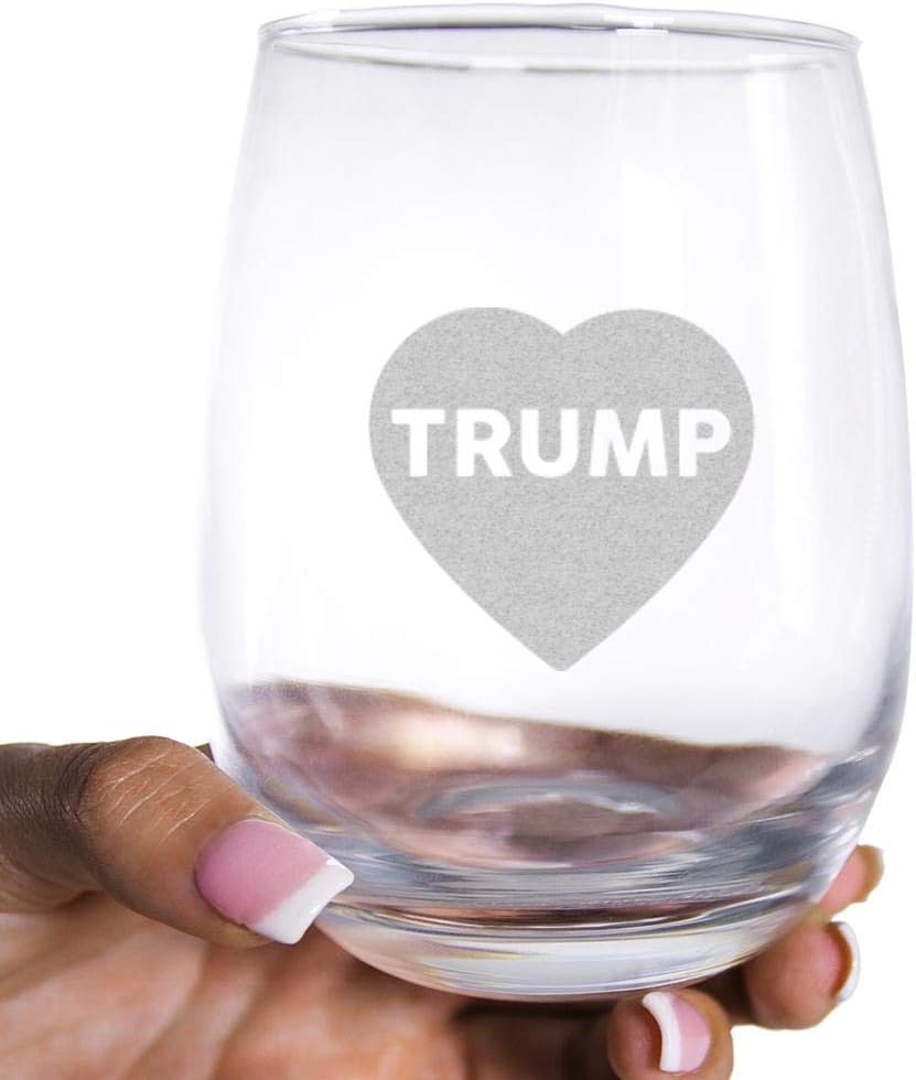 Trump in Heart Wine Glass | Love Trump Gift | Conservative Gifts | Women For Trump Glass | Trump 2024 | Make America Great Again Glass | Trump 2024 | I Love Trump Wine Glass (15 oz)