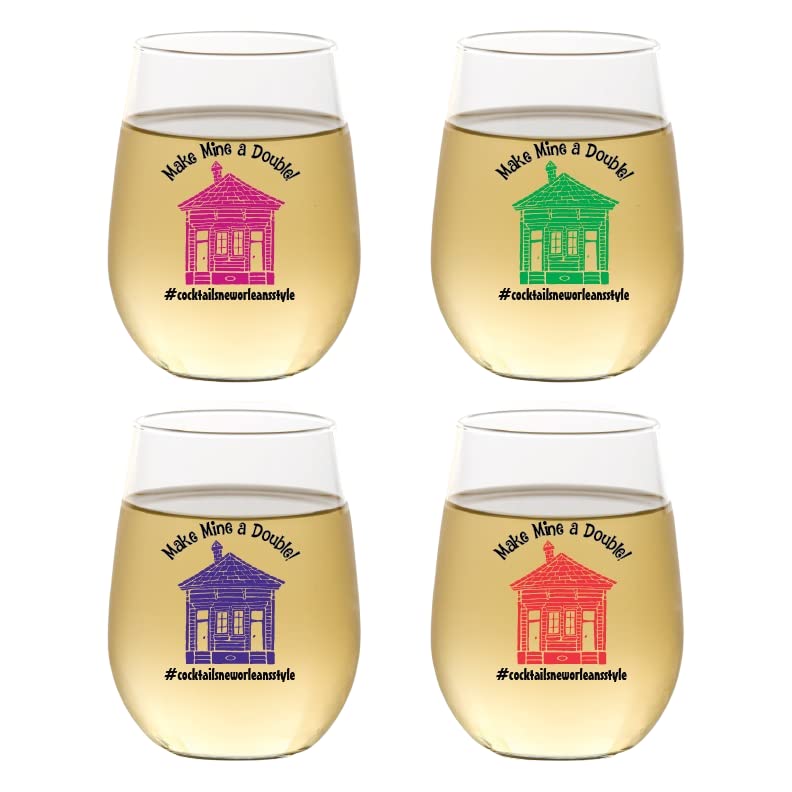 Set of 4 Shatterproof Designer 16 oz Plastic Wine Glasses MADE in the USA (CHRISTMAS)