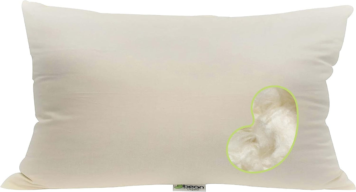 Bean Products Kapok Pillow - 14 x 22 Euro Size, Organic Cotton, Vegan, Premium Quality - Made in USA Neck Bed Body Floor Cushion Insert Couch Throw Bolster - Organic Eco Friendly Fabric and Fill