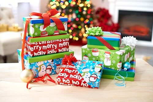 American Greetings 120 sq. ft. Reversible Kids Christmas Wrapping Paper Bundle, Santa, Snowmen and Candy Canes (3 Extra Wide Rolls 40 in. x. 12 ft.)