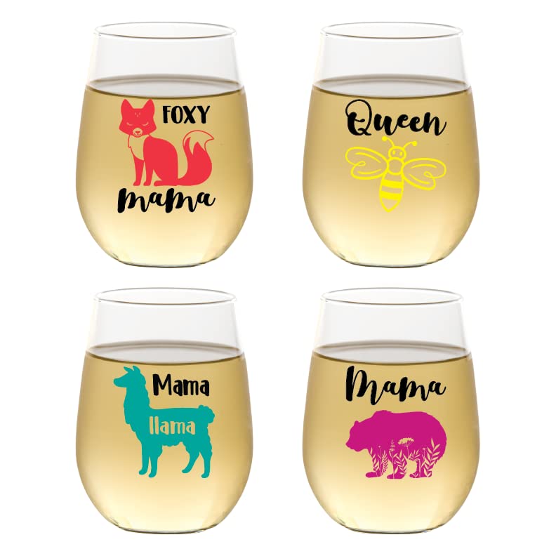 Set of 4 Shatterproof Designer 16 oz Plastic Wine Glasses MADE in the USA (CHRISTMAS)