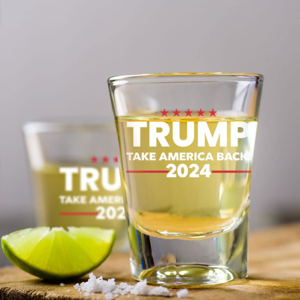 Trump 2024 Trump Take America Back 2024 Shot Glass | 2 oz Bourbon Whiskey Shot Glass | Shot Glasses For Men | Retirement Gifts | 21st Birthday Shot Glass | Made In USA