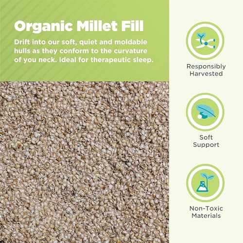 Bean Products Millet Pillow for Sleeping - Pillow Case Protector is 100% Organic Cotton Waterproof & Breathable - Fully Zipped Enclosure for Pillow Protection - Made in USA - Queen