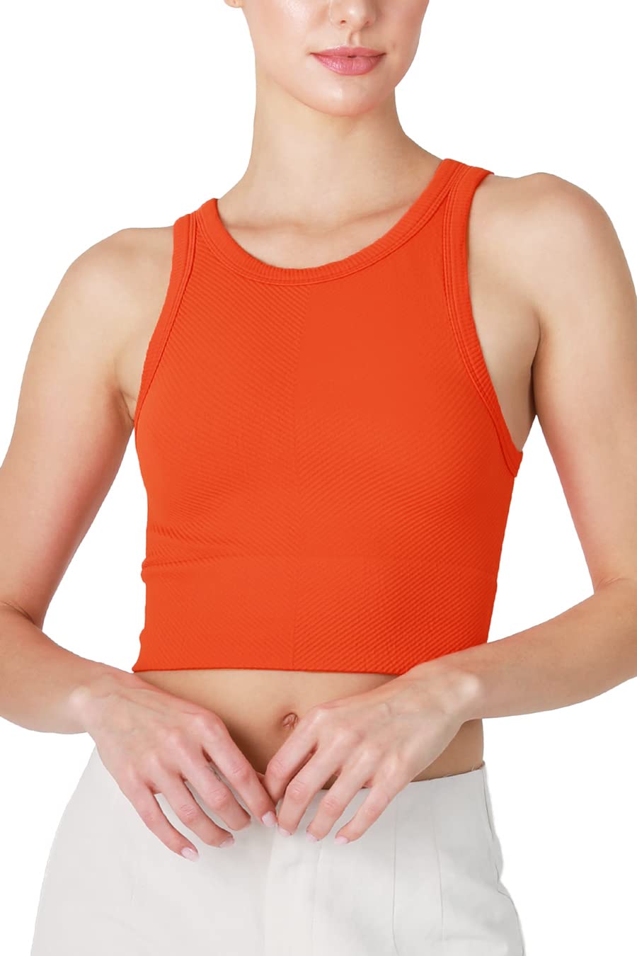 NIKIBIKI Women Seamless Chevron High Neck Crop Top, Made in U.S.A, One Size