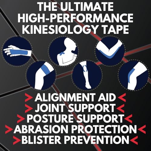 Shield Apex Four Way Stretch Kinesiology Pre-Cut Strips | 10 Strips of Kinesiology Tape for Muscle Support, Pain Relief, Compression, and Injury Prevention, Made in USA (White on Black)