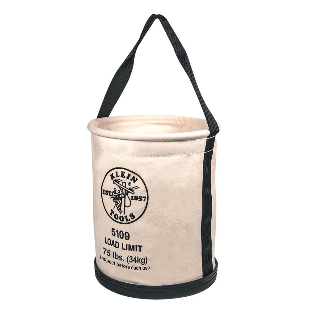 Klein Tools 5109 Canvas Bucket, Wide-Opening Straight-Wall Tool Bucket is Made of No. 6 Canvas with Black Molded Bottom, 75-Pound Load Rated