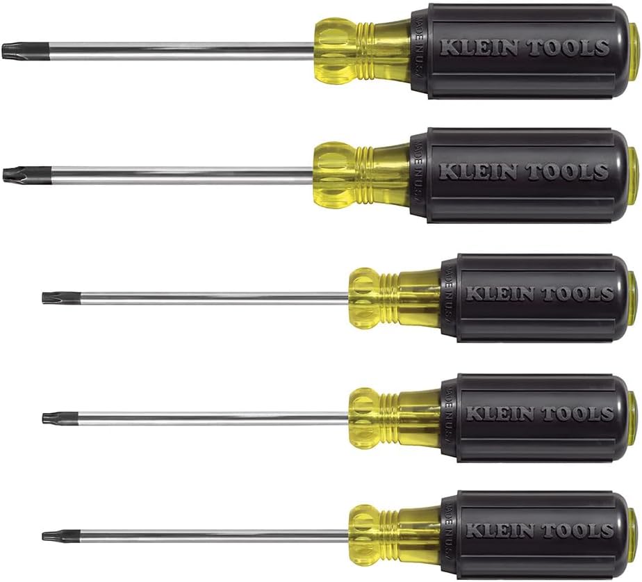 Klein Tools 19555 TORX Cushion Grip Screwdriver Set, Made in USA, T15, T20, T25, T27 and T30 Tip sizes, 5-Piece