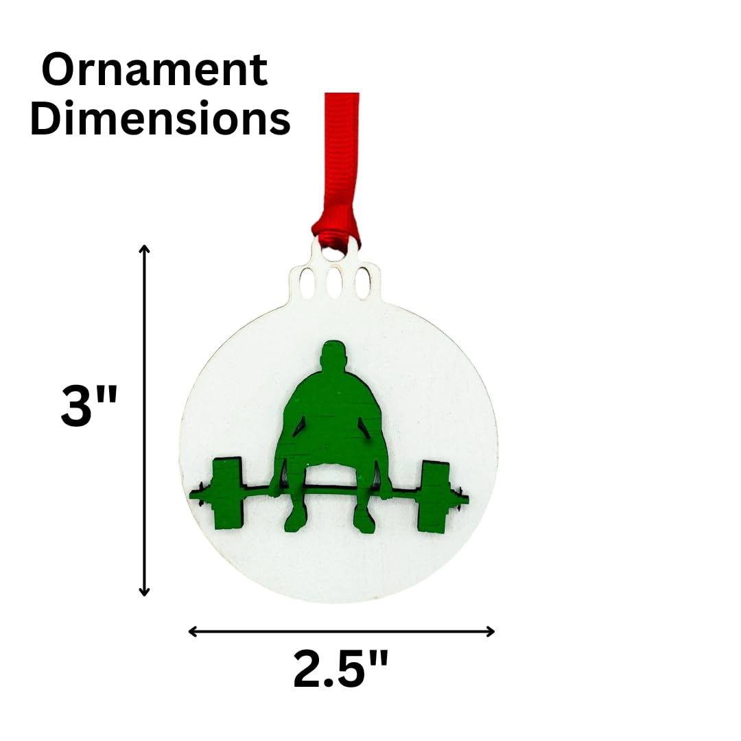 Weightlifting Christmas Tree Ornament 4 Piece Set, Includes 4 Different Wooden Weightlifting Style Ornaments, Weightlifting Gift, Fitness Ornament (All Male Lifter 4 Pack)