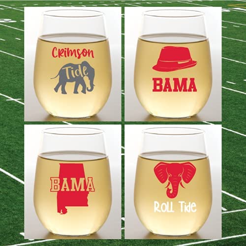 Set of 4 Shatterproof Designer 16 oz Plastic Wine Glasses MADE in the USA (CHRISTMAS)