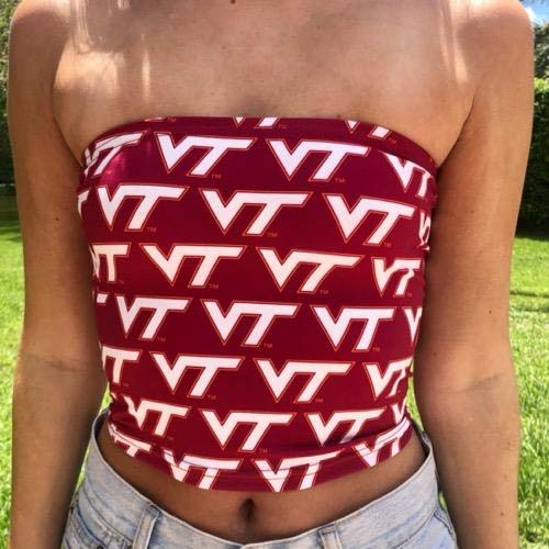 Lojobands Women's Tailgate Outfit College Tube Top Logo All Over Tank Top Crop Made in USA One Size Fits Most