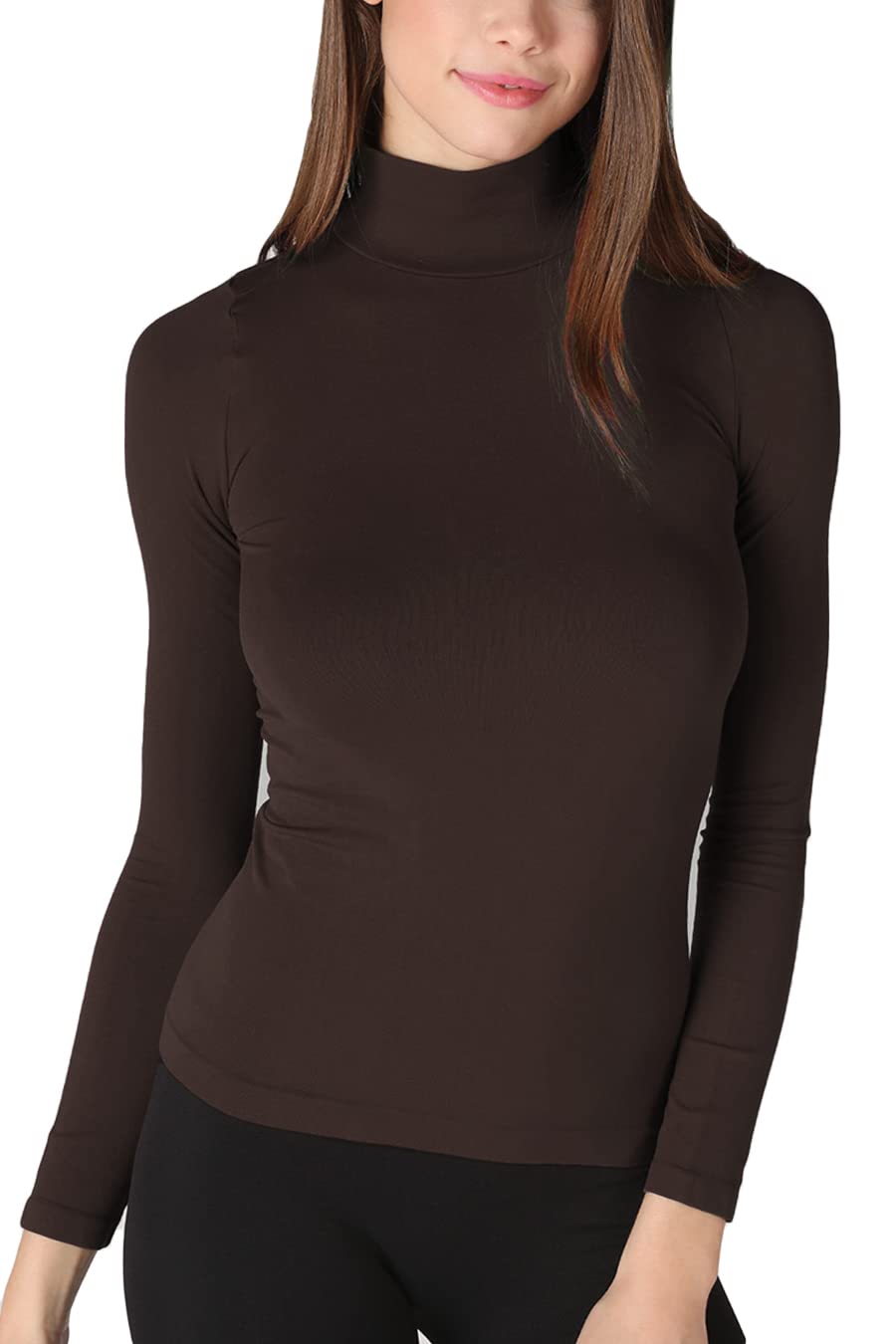 NIKIBIKI Women Seamless Long Sleeve Mock Neck Top, Made in U.S.A, One Size