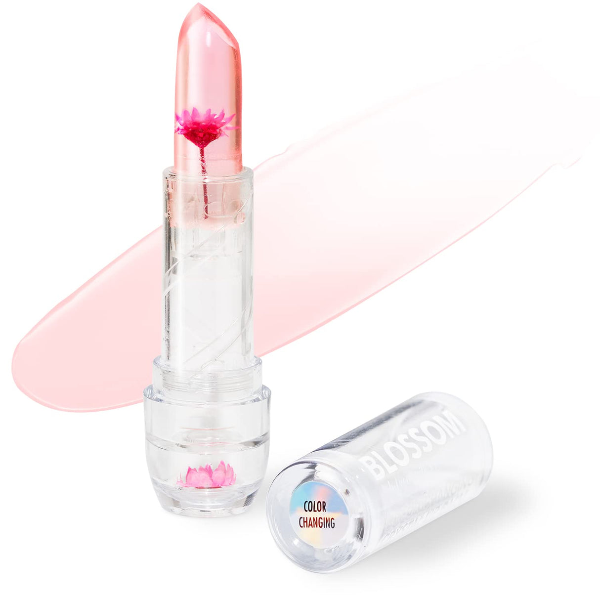 Blossom Moisturizing pH Color Changing Shimmering Lip Balm Sparkle Lip Stain Tint, Infused with Real Flowers, 3g, Electric Pink