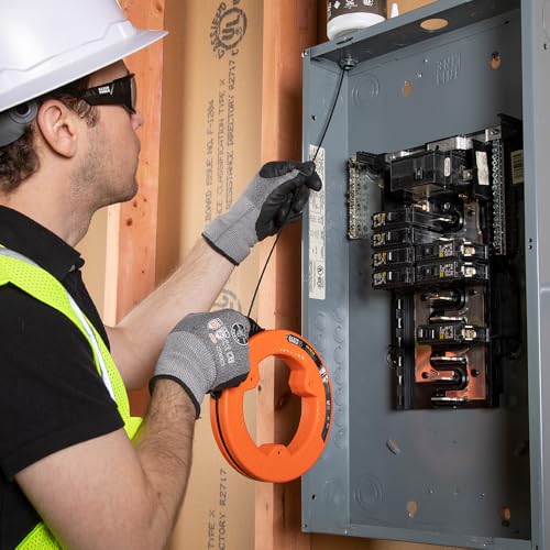 Klein Tools 56331 50-Foot Electrical Fish Tape, Steel Wire Puller with Double Loop Tip, Optimized Housing and Handle, 1/8-Inch