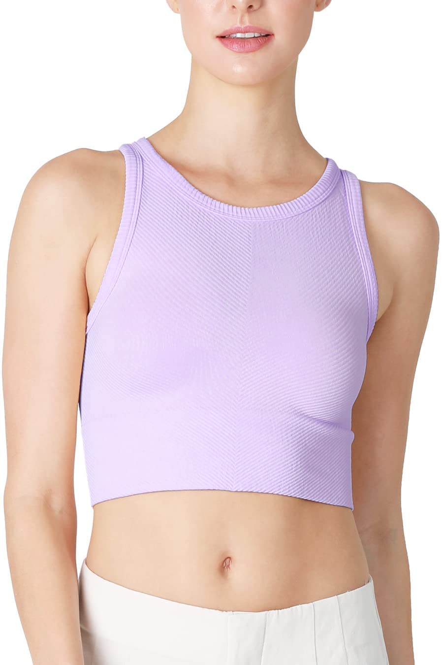 NIKIBIKI Women Seamless Chevron High Neck Crop Top, Made in U.S.A, One Size