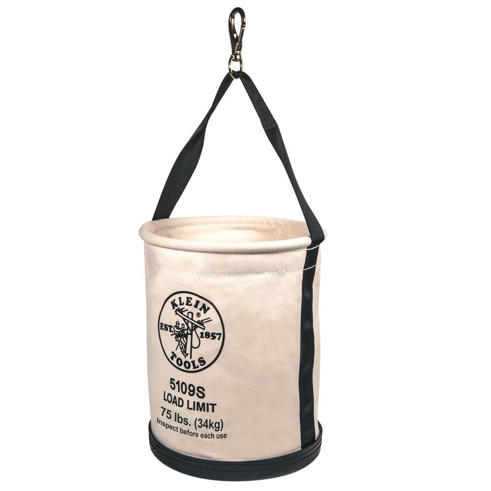 Klein Tools 5109 Canvas Bucket, Wide-Opening Straight-Wall Tool Bucket is Made of No. 6 Canvas with Black Molded Bottom, 75-Pound Load Rated